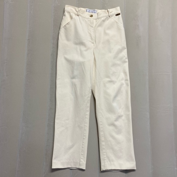 St. John Sport Women’s Pants Marie Gray High Waisted Straight Leg Cream Designer - Picture 1 of 9